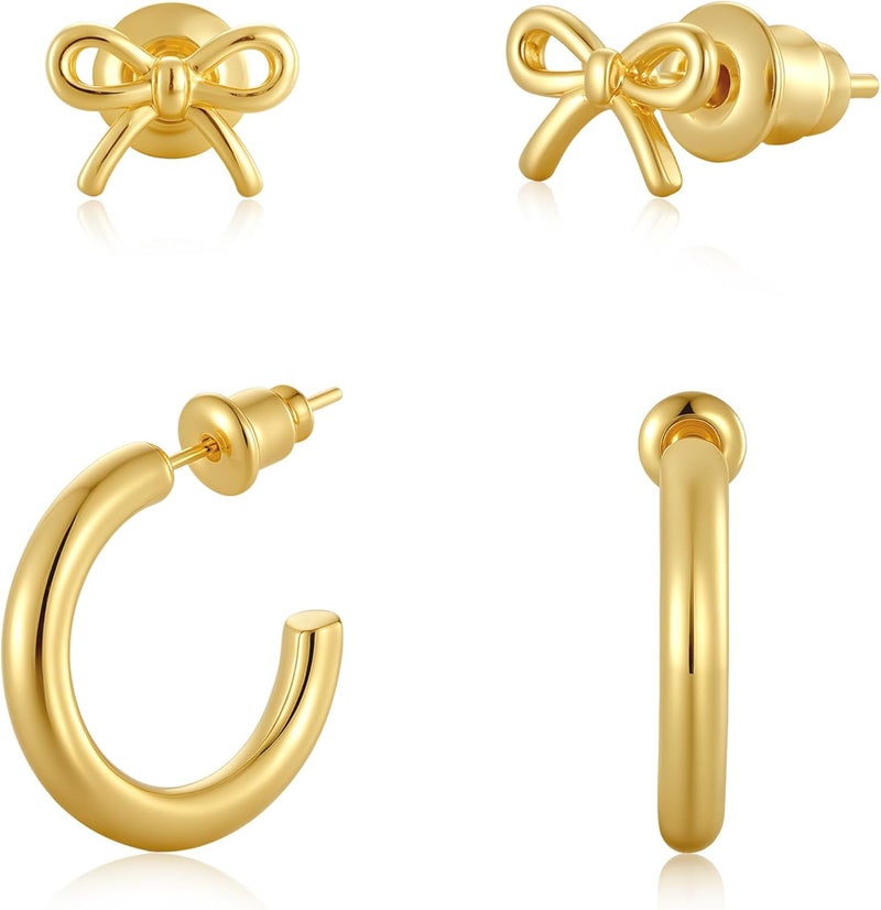 Rotnso Gold Hoop Earrings Set for Women Trendy, 14K Gold Plated Chunky Hypoallergenic Small Diamond Cartilage Hoops Cute Cubic Zirconia Dangle Stud Earrings Jewelry Gifts - Image 1